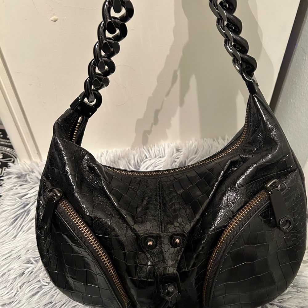Black Croc-Embossed Women's Bag